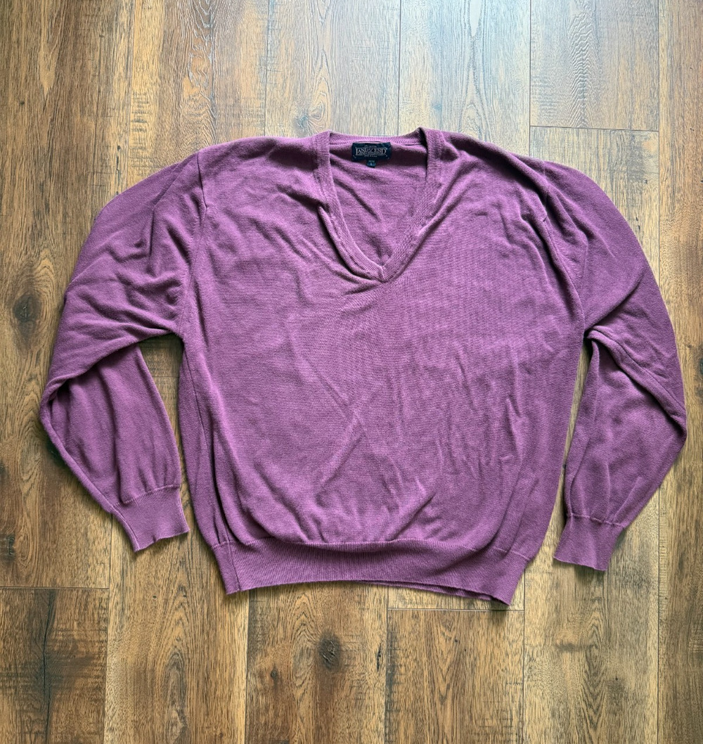 Vintage 90s Lands’ End Preppy Plum V Neck Sweater Men’s L Made USA